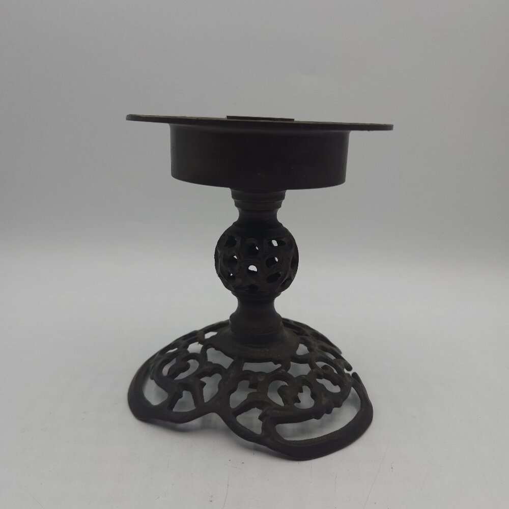 Vintage Cast Metal Candle Stick Holder with Wax Catcher Decorative 5.5" Tall